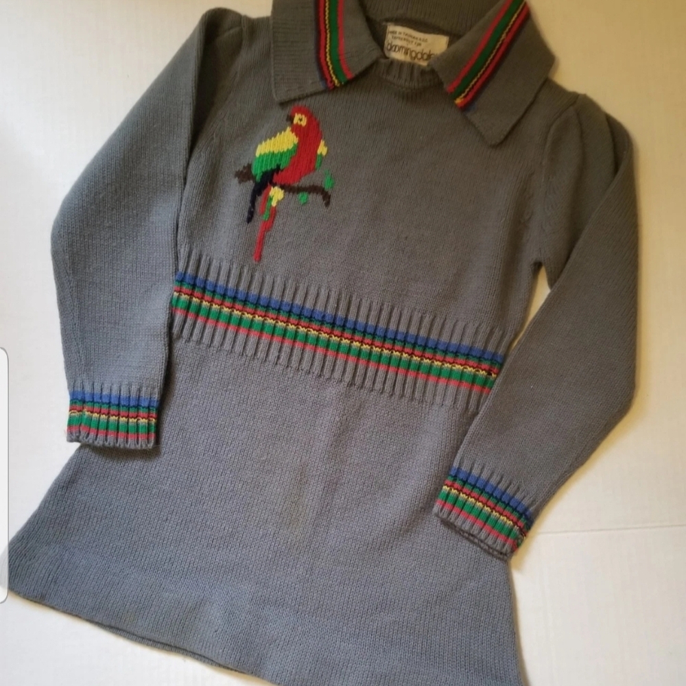 NWOT Bloomingdale's Gray Knit Sweater Dress with Parrot Design Rainbow Stripes 5